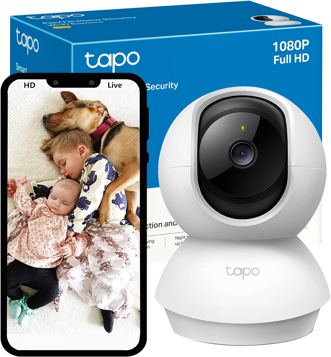 Tapo Pan/Tilt Smart Security Camera, Baby Monitor, Indoor CCTV, 360° Rotational Views, Works with Alexa&Google Home, No Hub Required, 1080p, 2 - Way Audio, Night Vision, SD Storage, Device Sharing(TC70) - Amazing Gadgets Outlet