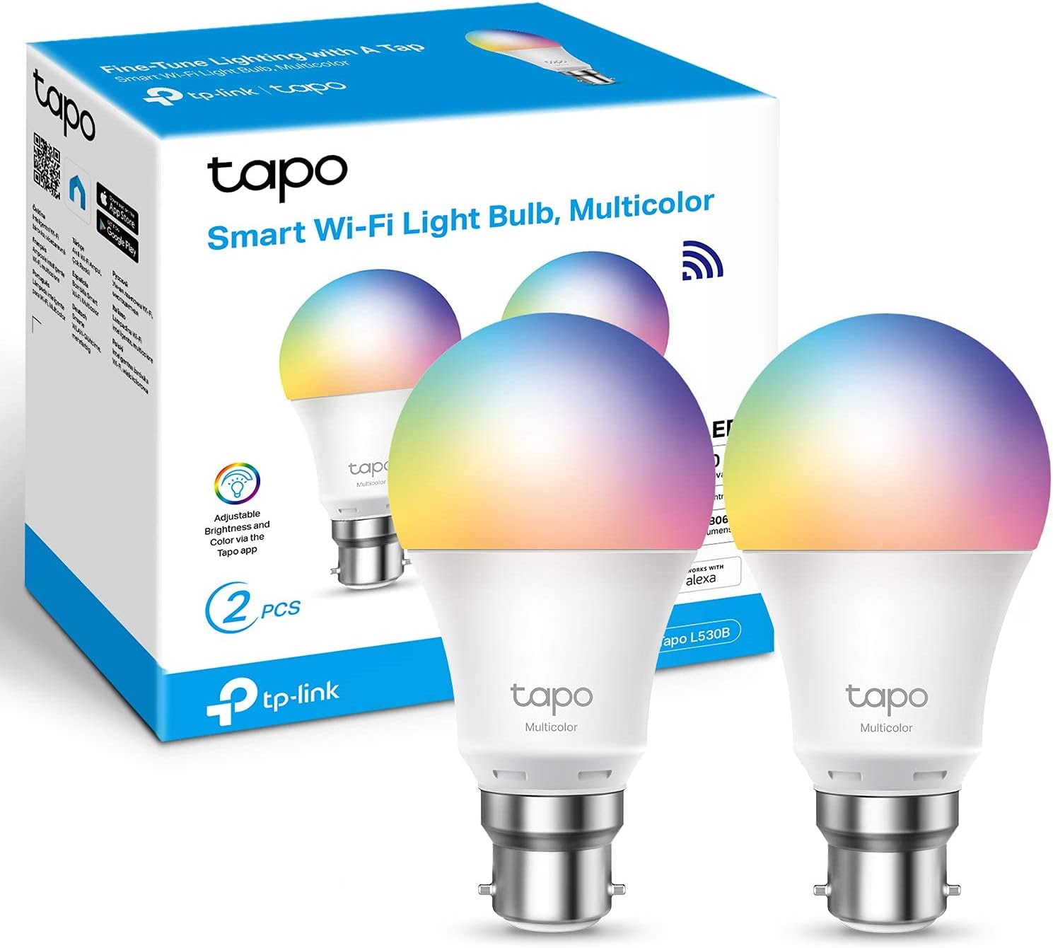 Tapo Smart Bulb, Smart Wi - Fi LED Light, B22, 60W, Energy saving, Works with Amazon Alexa and Google Home, Colour - Changeable, No Hub Required Tapo L530B(2 - pack)[Energy Class F], Multicolor - Amazing Gadgets Outlet