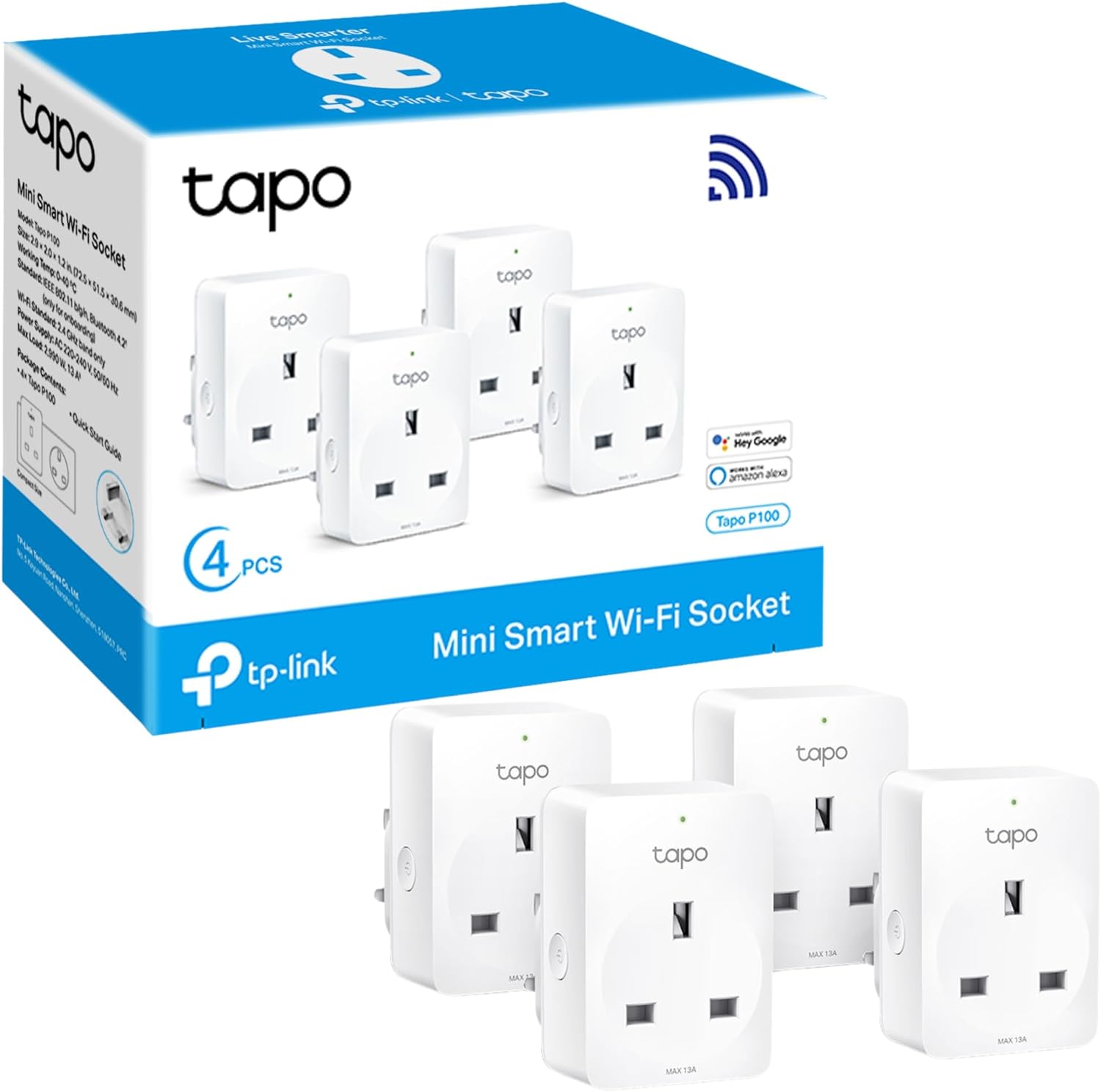 Tapo Smart Plug Wi - Fi Outlet, Works with Amazon Alexa & Google Home,Max 13A Wireless Smart Socket, Device Sharing, Without Energy Monitoring, No Hub Required,Tapo P100(4 - pack) - Amazing Gadgets Outlet