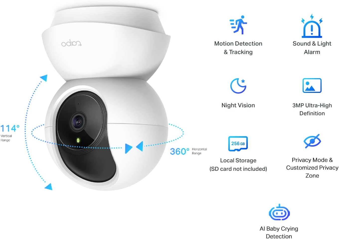 Tapo Wifi Camera, Indoor Camera for Security,2K 3MP Pet Camera,Wireless 360° for Baby Monitor, CCTV,AI Monitor, Smart Motion Detection & Tracking,Night Vision,Works with Alexa & Google Home(Tapo C210) - Amazing Gadgets Outlet