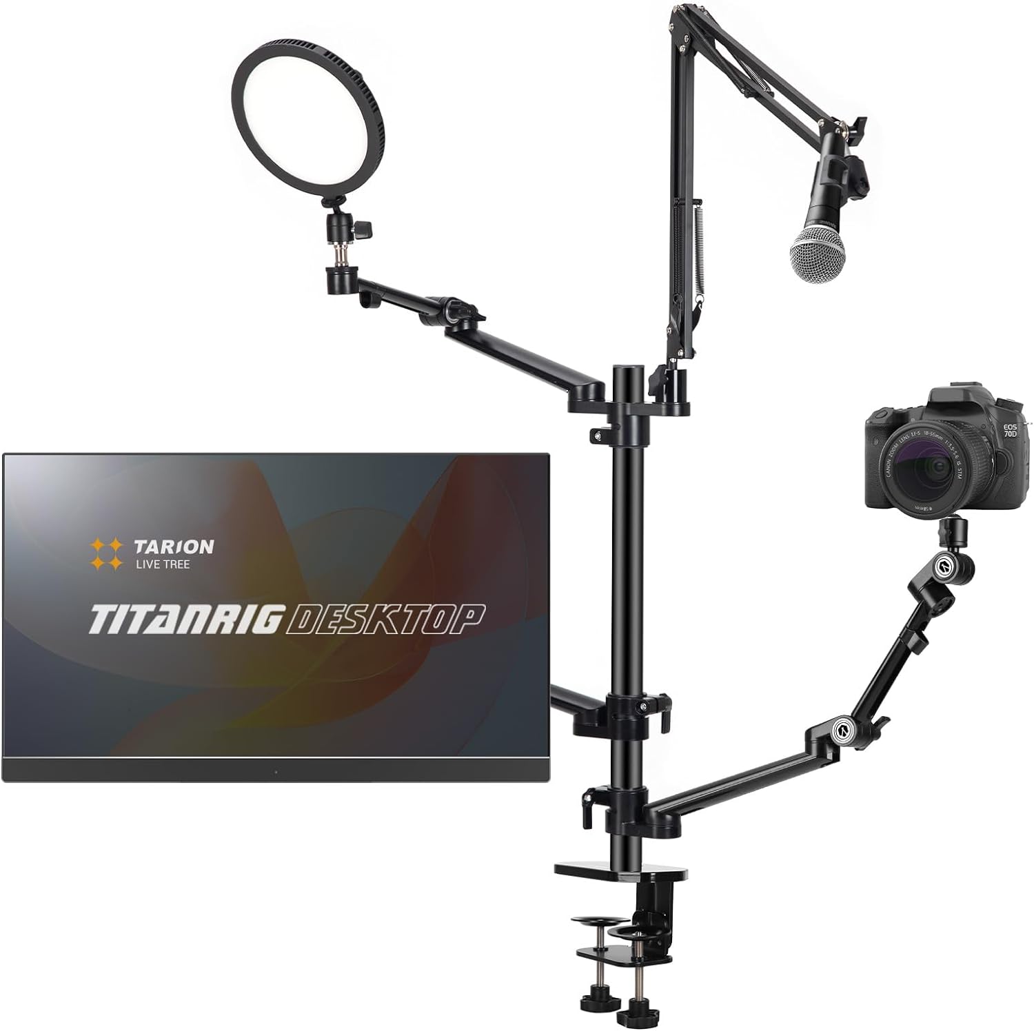 TARION Camera Arm Mount for Streaming: 4 - in - 1 Overhead Camera Desk Mount Stand Adjustable with 1 Mic Boom + 3 Articulating Arms for Camera Ring Light Monitor/Laptop Desktop Live Stream Stand TitanRig - Amazing Gadgets Outlet