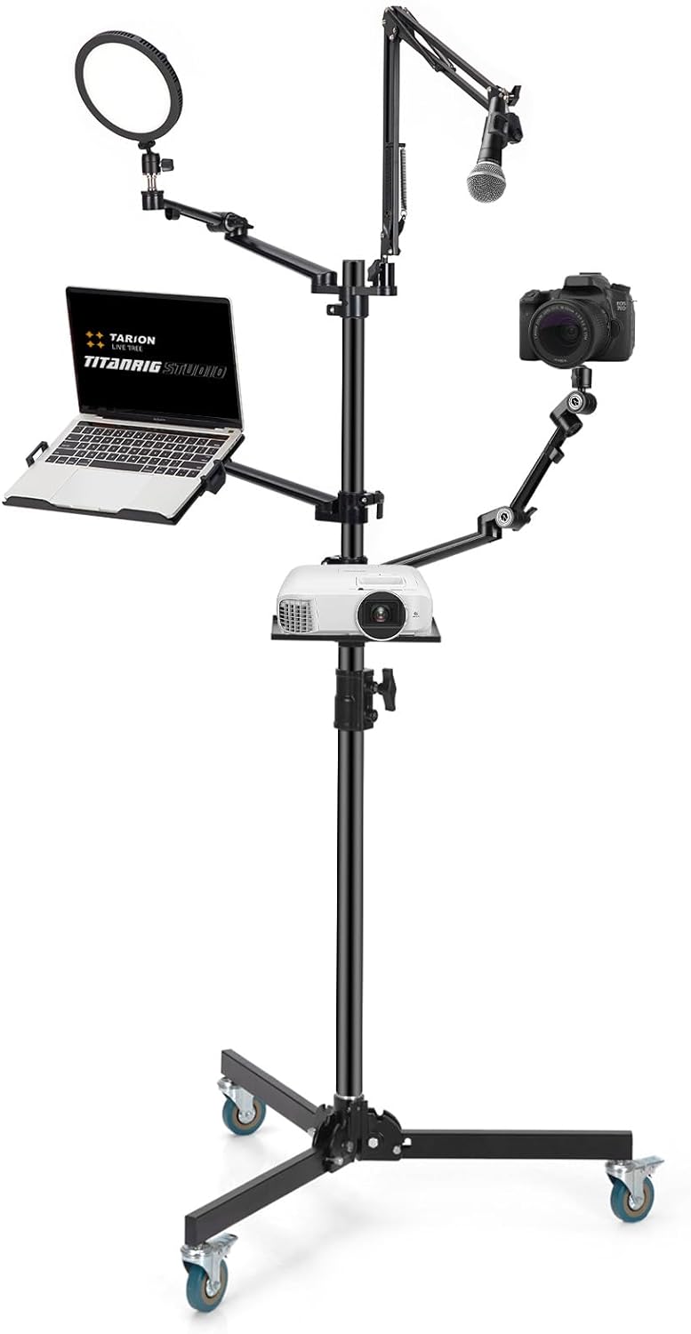 TARION Camera Arm Mount for Streaming: 4 - in - 1 Overhead Camera Desk Mount Stand Adjustable with 1 Mic Boom + 3 Articulating Arms for Camera Ring Light Monitor/Laptop Desktop Live Stream Stand TitanRig - Amazing Gadgets Outlet