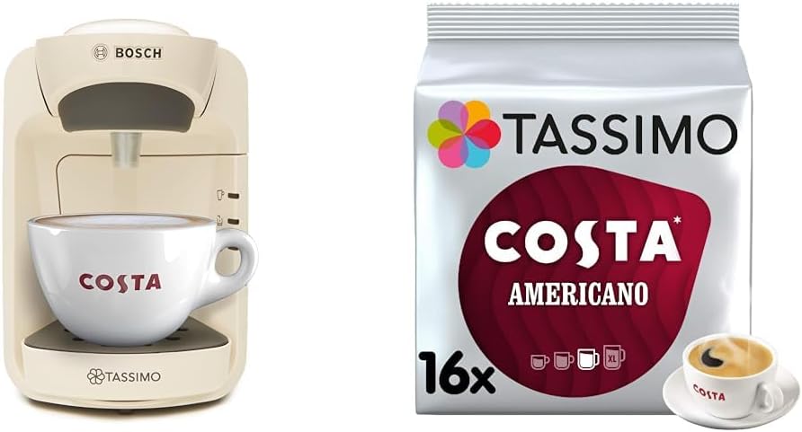 Tassimo by Bosch Suny Special Edition TAS3102GB Coffee Machine, 1300 Watt, 0.8 Litre, Black Variety Box Costa, Kenco, Cadbury and L'OR Coffee Pods (Pack of 5, Total 56 Coffee Capsules) - Amazing Gadgets Outlet