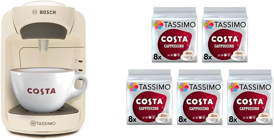 Tassimo by Bosch Suny Special Edition TAS3102GB Coffee Machine, 1300 Watt, 0.8 Litre, Black Variety Box Costa, Kenco, Cadbury and L'OR Coffee Pods (Pack of 5, Total 56 Coffee Capsules) - Amazing Gadgets Outlet