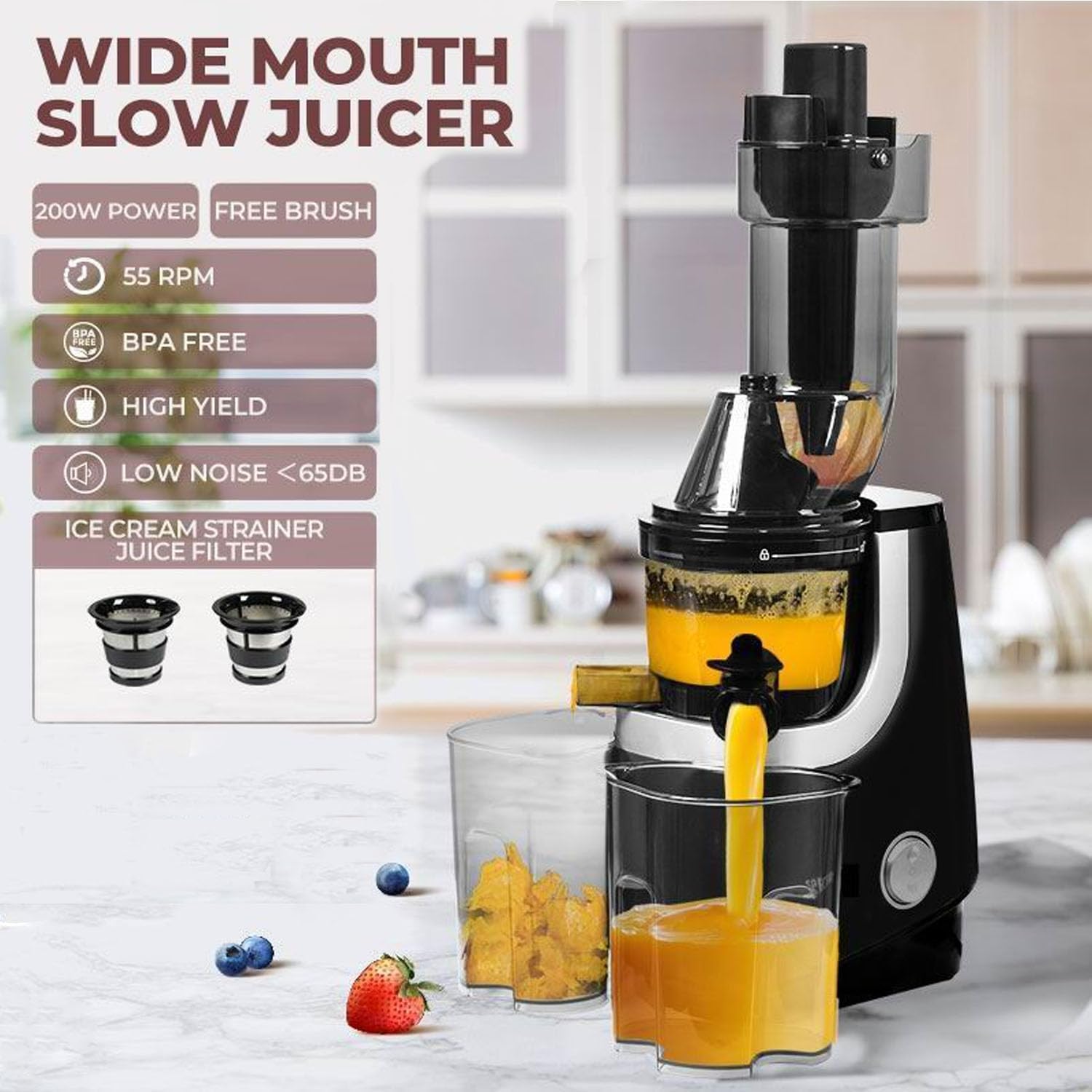 Taylor & Brown Juicer Machines, Slow Juicer Masticating Juicer, Cold Press Juicer with Quiet Motor & Reverse Function for Fresh Healthy Fruits and Vegetables Juice, Easy to Clean with Brush - Amazing Gadgets Outlet