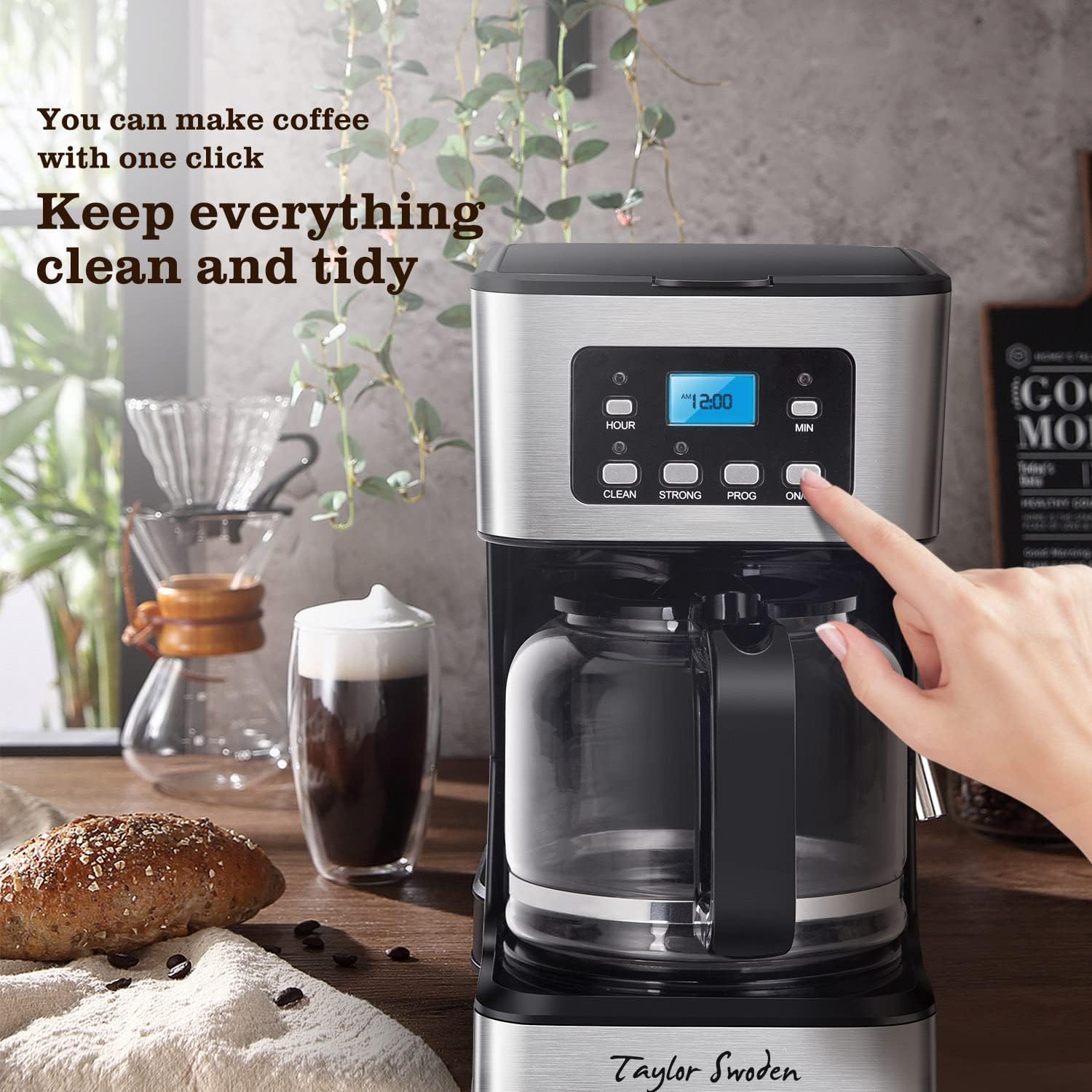 Taylor Swoden Filter Coffee Machine, Drip Coffee Maker with Programmable 24hr Timer, Keep Warm & Anti - Drip, Reusable Filter Fast Brewing - Darcy 950W 1.5 L Black Stainless Steel - Amazing Gadgets Outlet