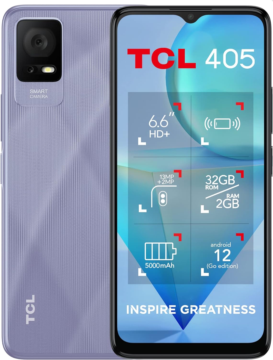 TCL 405 SMARTPHONE, 32GB plus 2GB RAM, 6.6 inches DISPLAY 5000 mAh - LAVENDER PURPLE - Amazing Gadgets Outlet