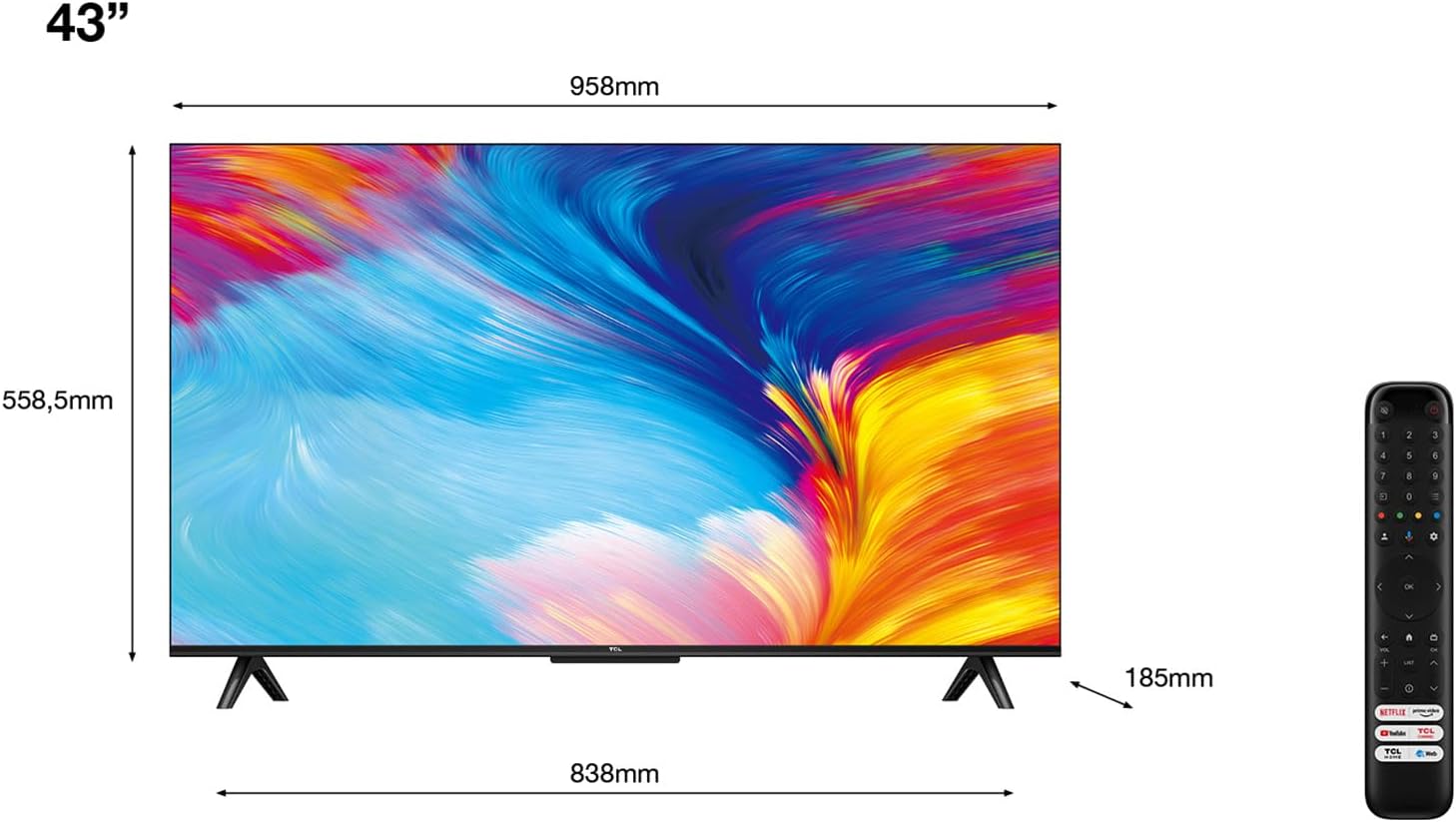 TCL 43P639K 43 - inch 4K Smart TV, HDR, Ultra HD, TV Powered by Android Bezeless design (Freeview Play, Game Master, Dolby Audio, HDR 10 compatible with Google assistant & Alexa) - Amazing Gadgets Outlet