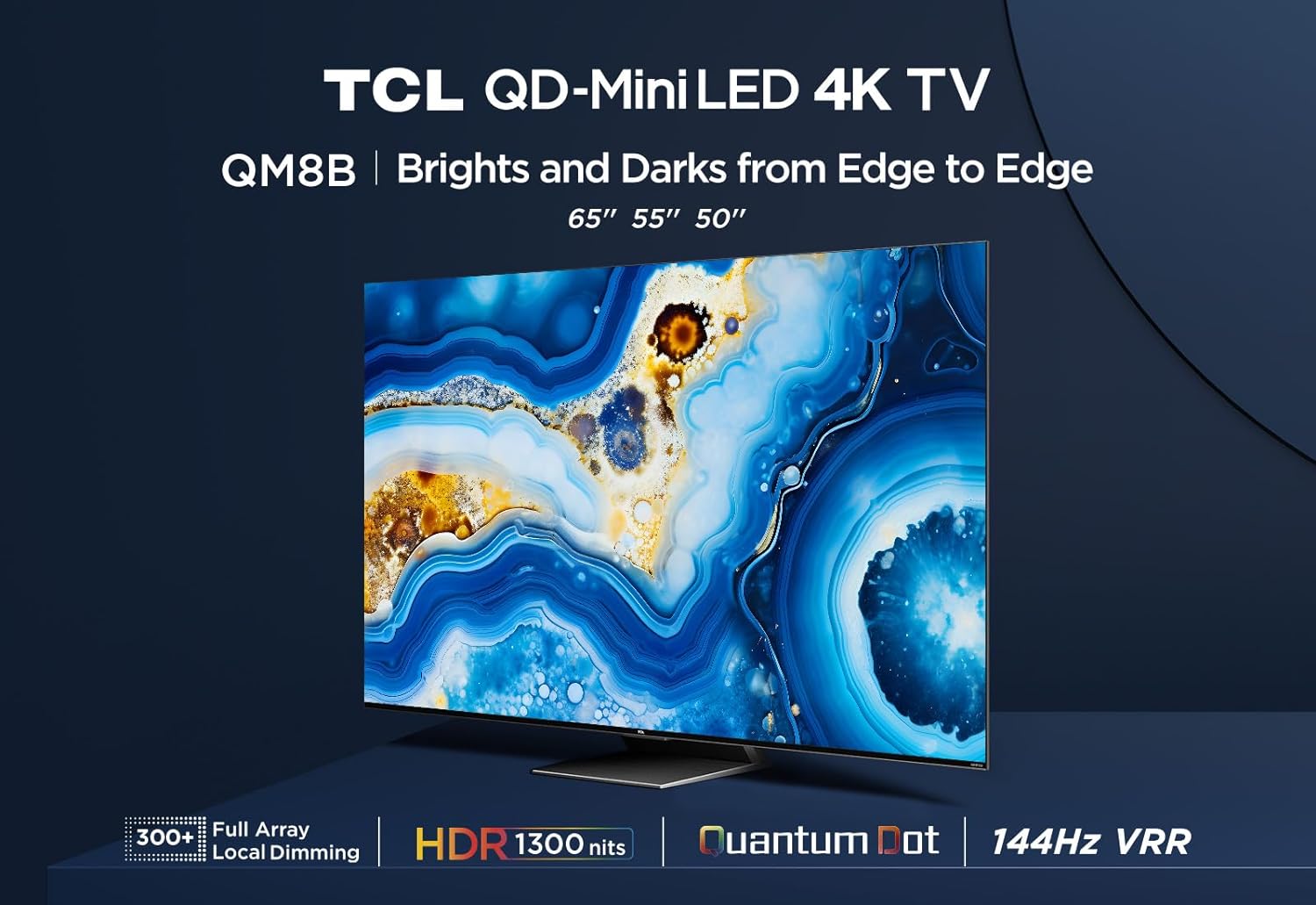 TCL 50QM8B 50 - inch QLED Mini LED Smart TV, 4K HDR Premium 1300nits, Powered by Google TV (Dolby Vision & Atmos, Onkyo 2.0 sound system, 144Hz Motion Clarity Pro, Hands - Free Voice Control) - Amazing Gadgets Outlet