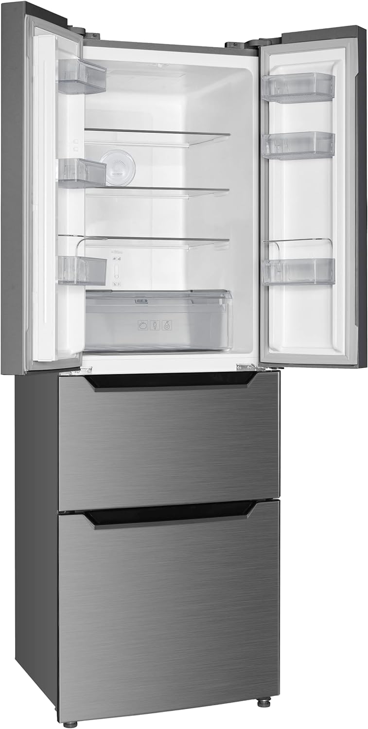 TCL 60cm Width Freestanding French Door Fridge Freezer, Frost Free, 320l Capacity, Stainless Steel Look, E Energy Rating - Amazing Gadgets Outlet