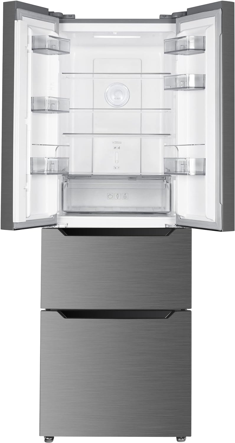 TCL 60cm Width Freestanding French Door Fridge Freezer, Frost Free, 320l Capacity, Stainless Steel Look, E Energy Rating - Amazing Gadgets Outlet