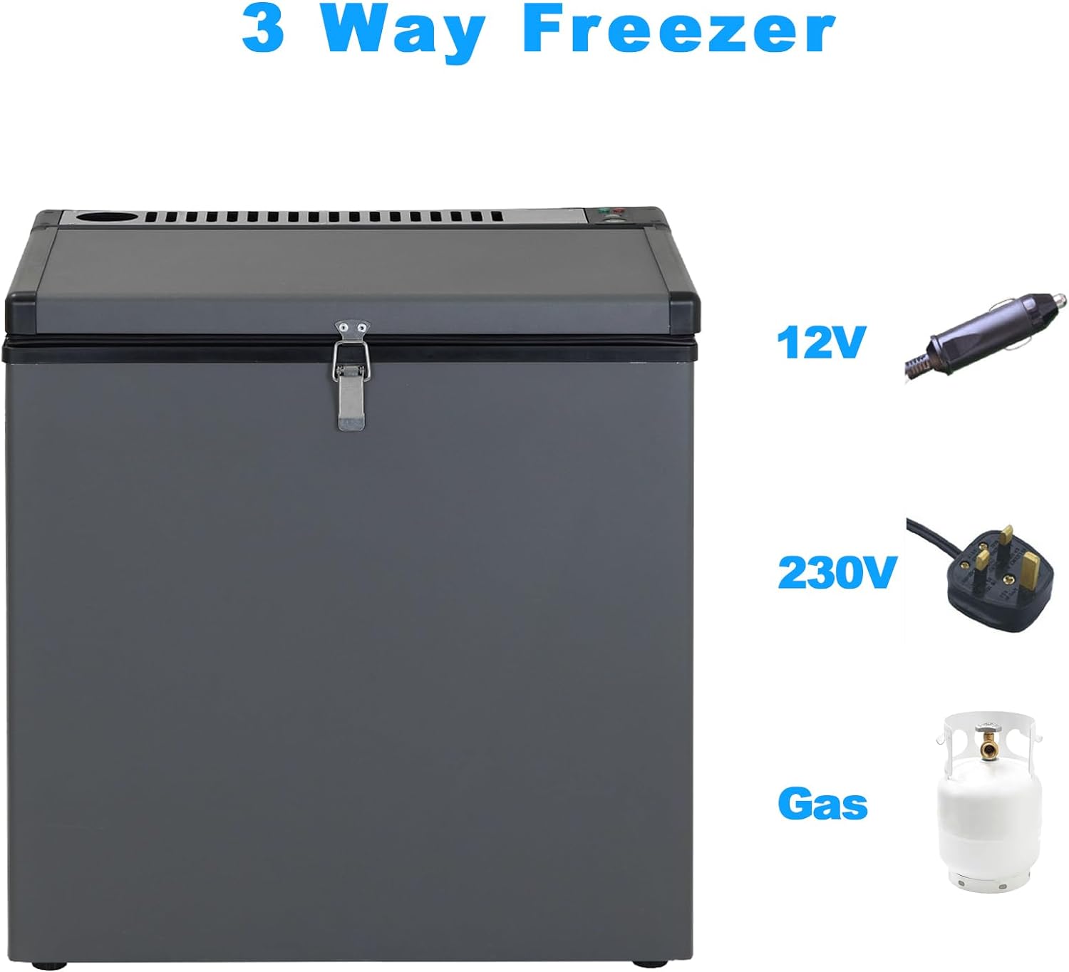 Techomey LPG Gas Fridge Freezer, 3 Way Chest Freezer, LPG Chest Freezer 12V for Motorhome, Camper, Caravan, RV, Truck, 70L, Silent   Import  Single ASIN  Import  Multiple ASIN ×Product customization General Description Gallery Review - Amazing Gadgets Outlet