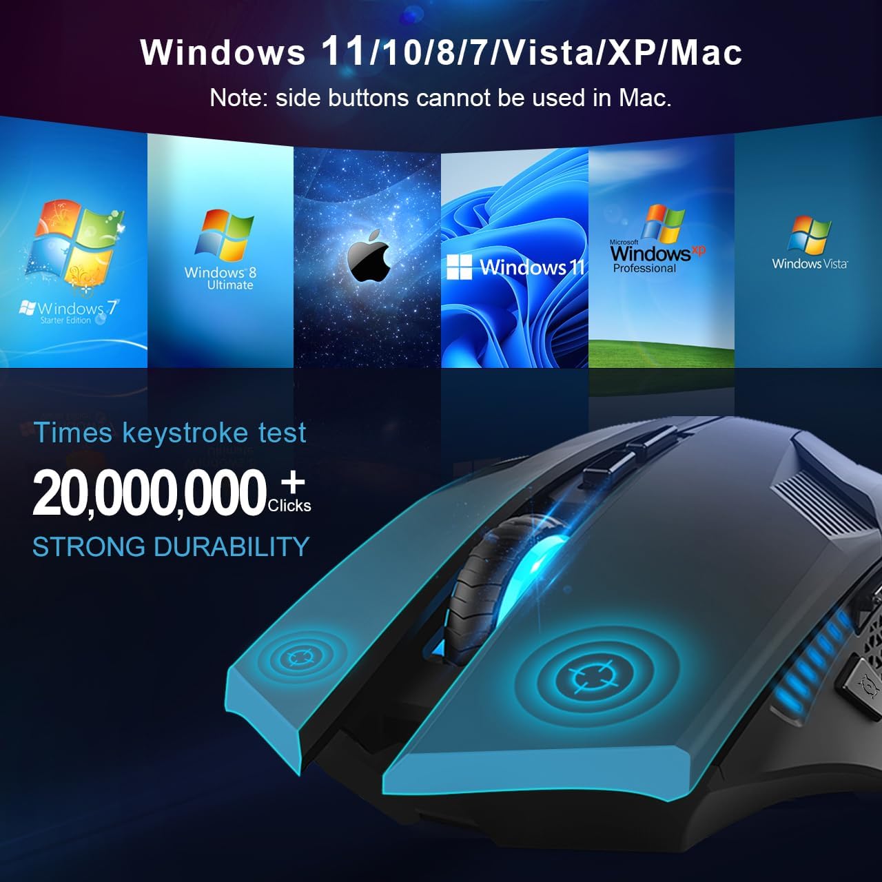 TECKNET Wireless Gaming Mouse 2.4G Optical USB Computer Mice, 8 Buttons, 4800DPI Nano Receiver for Win11, Win10, Win8, Win7, Windows XP, Vista, MAC - Amazing Gadgets Outlet