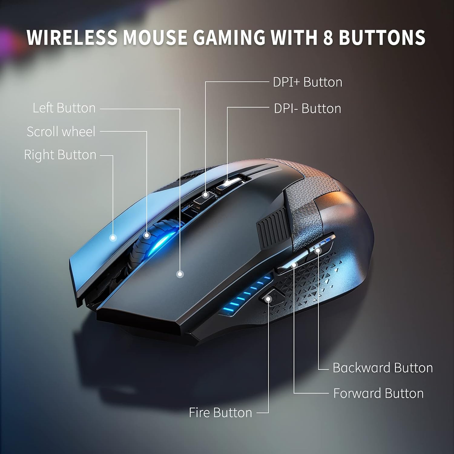 TECKNET Wireless Gaming Mouse 2.4G Optical USB Computer Mice, 8 Buttons, 4800DPI Nano Receiver for Win11, Win10, Win8, Win7, Windows XP, Vista, MAC - Amazing Gadgets Outlet