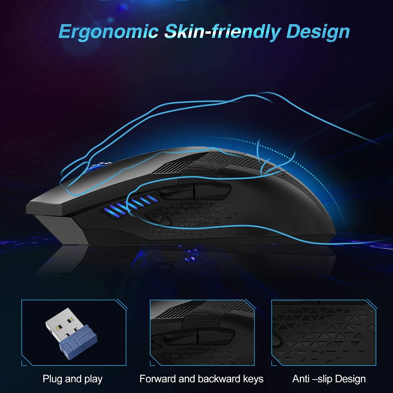 TECKNET Wireless Gaming Mouse 2.4G Optical USB Computer Mice, 8 Buttons, 4800DPI Nano Receiver for Win11, Win10, Win8, Win7, Windows XP, Vista, MAC - Amazing Gadgets Outlet