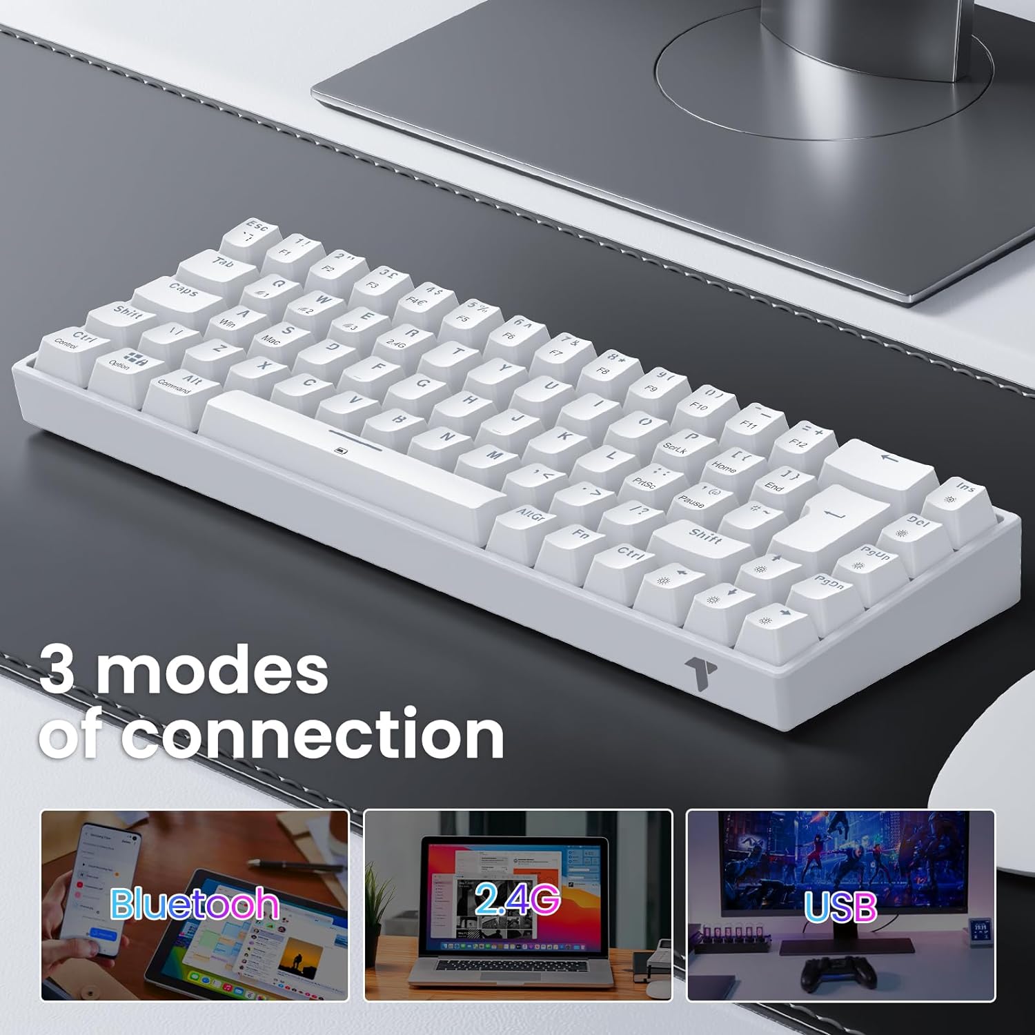 TECURS Gaming Keyboard Wireless Mechanical Keyboard RGB UK Layout TKL 65% Rollover Anti - ghosting Bluetooth / 2.4G Keyboard Red Switch for PC Gamer/iPad/ PS4/Android, White - Amazing Gadgets Outlet