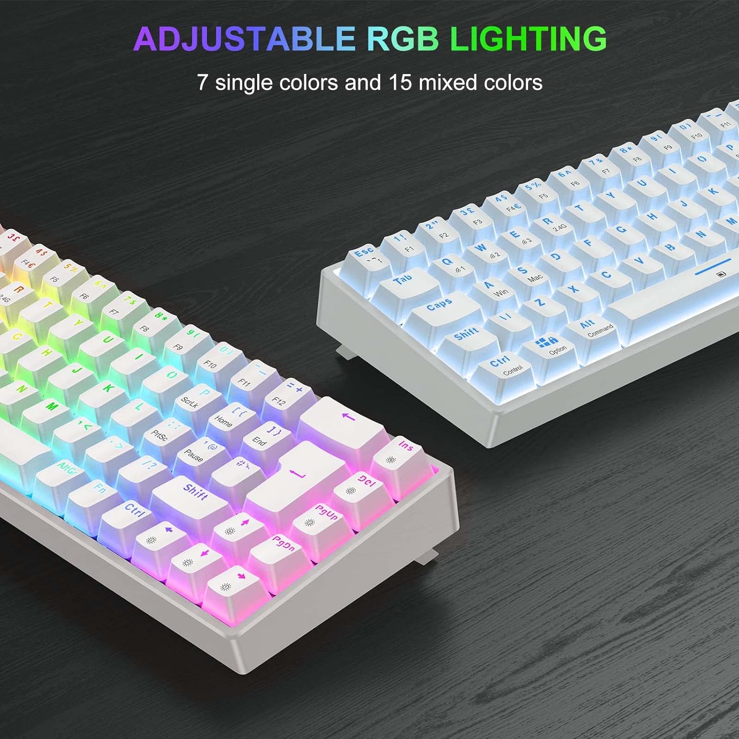 TECURS Gaming Keyboard Wireless Mechanical Keyboard RGB UK Layout TKL 65% Rollover Anti - ghosting Bluetooth / 2.4G Keyboard Red Switch for PC Gamer/iPad/ PS4/Android, White - Amazing Gadgets Outlet