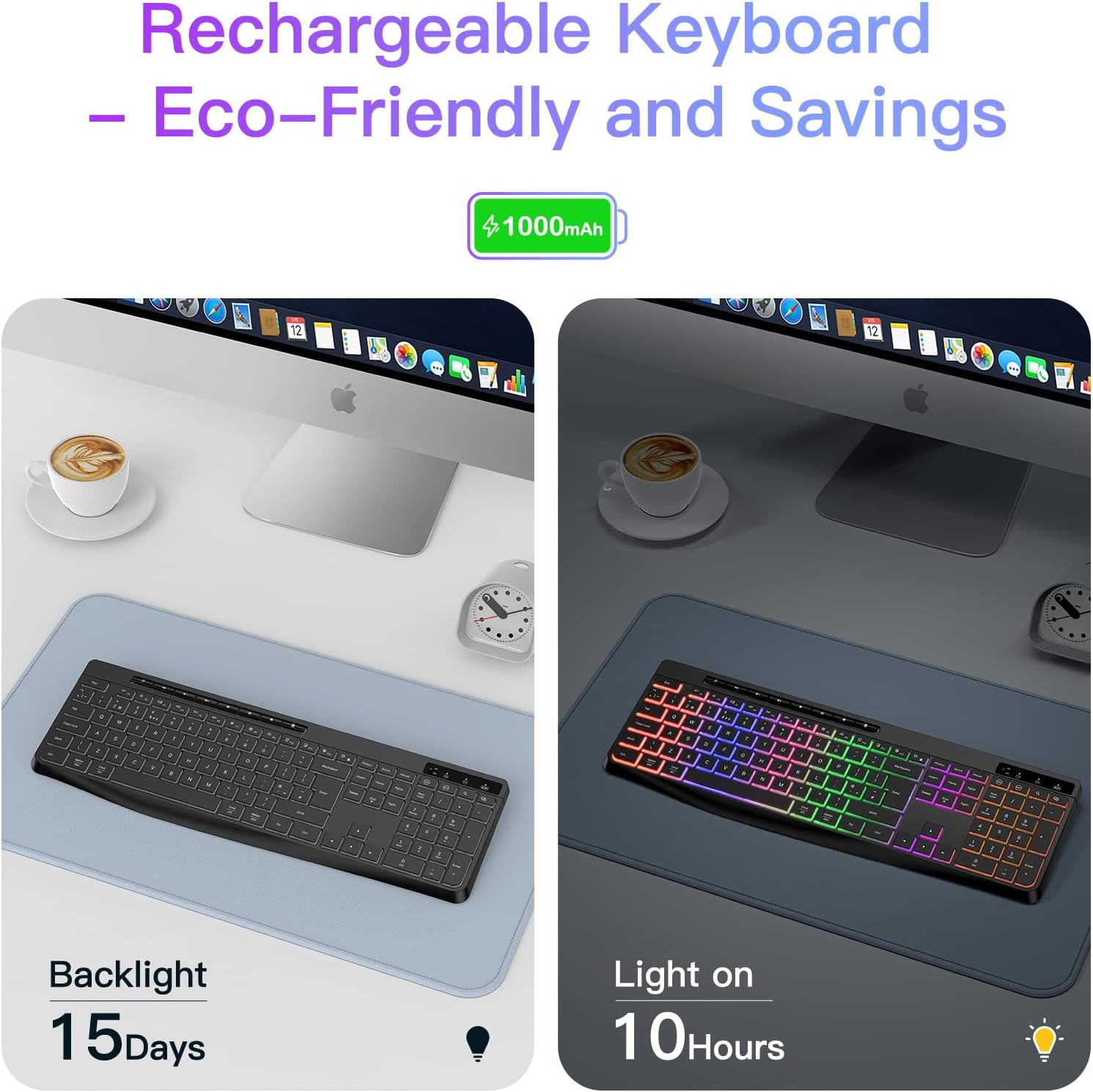 TECURS Wireless Keyboard QWERTY UK Layout, 2.4G Wireless Gaming Keyboard, LED Backlit, Ergonomic, Quiet, Waterproof, Full Size Keyboard with Multimedia Keys for Computer/PC/Laptop/MAC/Windows - Amazing Gadgets Outlet