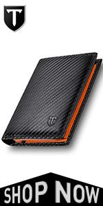 TEEHON® Wallets Slim Genuine Leather RFID Blocking Wallet with 11 Card Holder, 2 banknote compartments, Coin Pocket, Minimalist Wallets for Men UK with Gift Box - Black and Orange - Amazing Gadgets Outlet