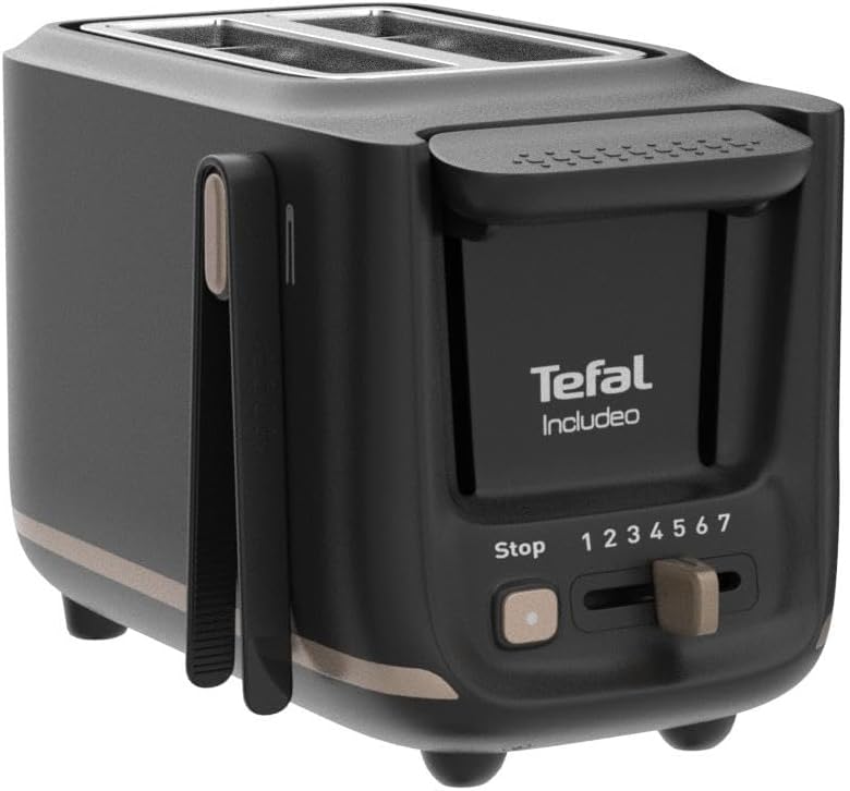 Tefal Black 2 Slot Toaster with Magnetic Clips, Large Controls, 7 Browning Levels, Removable Crumb Tray, Raise Function TT533811 - Amazing Gadgets Outlet