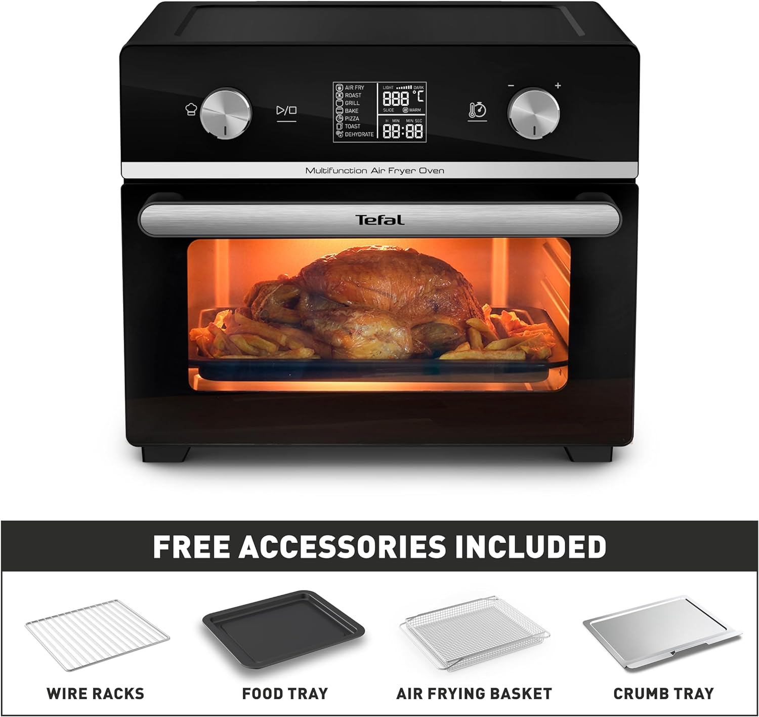 Tefal Easy Fry Air Fryer Oven, 20L Capacity 10in1 Functions, Air Fry, Roast, Pizza, Bake, Grill, Toast, Dehydrate, Monitor - Free Cooking, Healthy, Delicious, Crispy, Easy to Use, Black, FW605840 - Amazing Gadgets Outlet