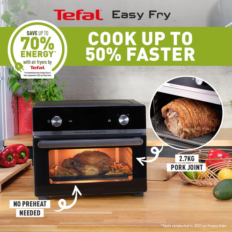 Tefal Easy Fry Air Fryer Oven, 20L Capacity 10in1 Functions, Air Fry, Roast, Pizza, Bake, Grill, Toast, Dehydrate, Monitor - Free Cooking, Healthy, Delicious, Crispy, Easy to Use, Black, FW605840 - Amazing Gadgets Outlet