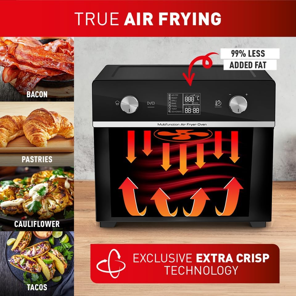 Tefal Easy Fry Air Fryer Oven, 20L Capacity 10in1 Functions, Air Fry, Roast, Pizza, Bake, Grill, Toast, Dehydrate, Monitor - Free Cooking, Healthy, Delicious, Crispy, Easy to Use, Black, FW605840 - Amazing Gadgets Outlet