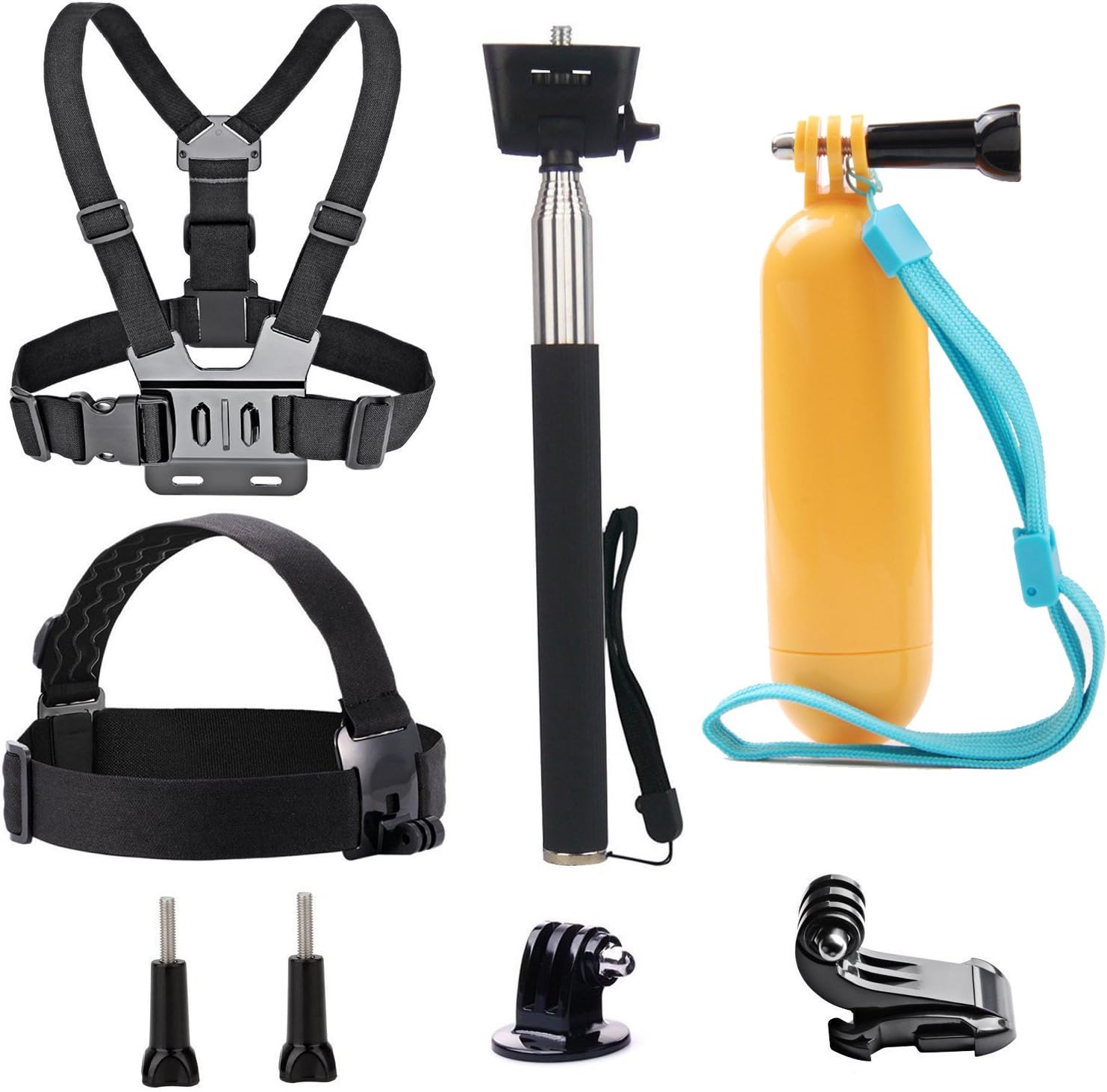 TEKCAM 4 in 1 Action Camera Accessories Bundle Kits Head Strap Mount Chest Harness Belt Mount Monopod Floating Hand Grip Compatible with GoPro/AKASO/WOLFANG/Surfola Waterproof Action Camera - Amazing Gadgets Outlet