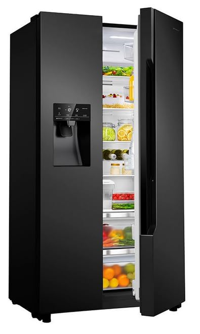 Teknix THSBS1791NBIX 2 Door Side by Side Fridge Freezer, Non - Plumbed Ice & Water - Black Steel - Amazing Gadgets Outlet