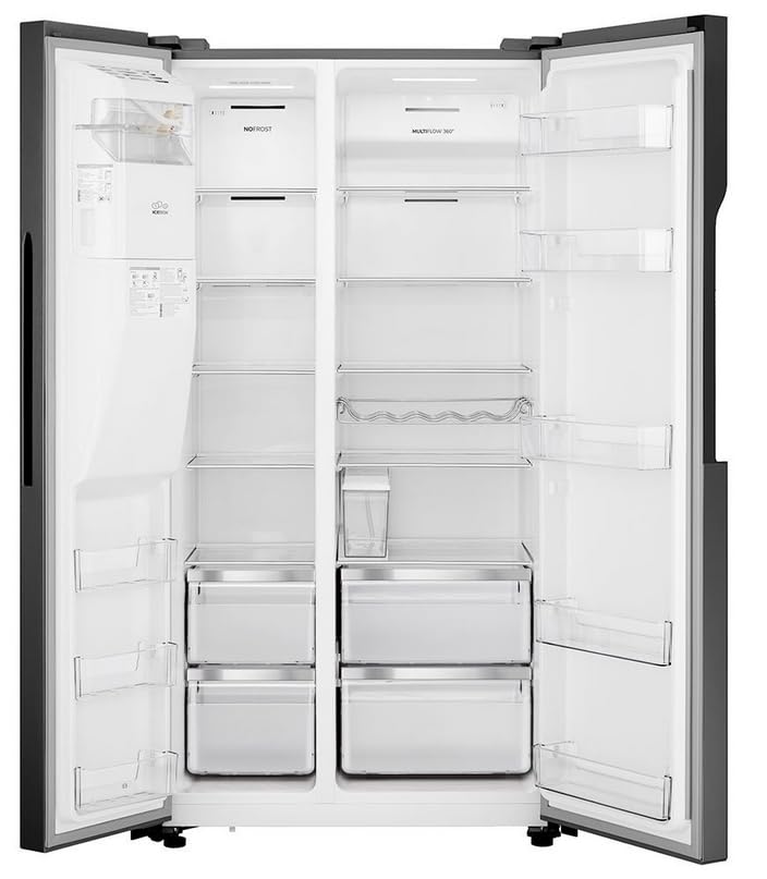 Teknix THSBS1791NBIX 2 Door Side by Side Fridge Freezer, Non - Plumbed Ice & Water - Black Steel - Amazing Gadgets Outlet