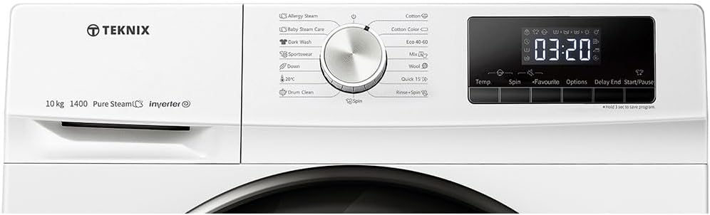 Teknix TKW10142H 10Kg 1400 Spin Washing Machine, Steam program, 15 Min Quick Wash - White - Amazing Gadgets Outlet