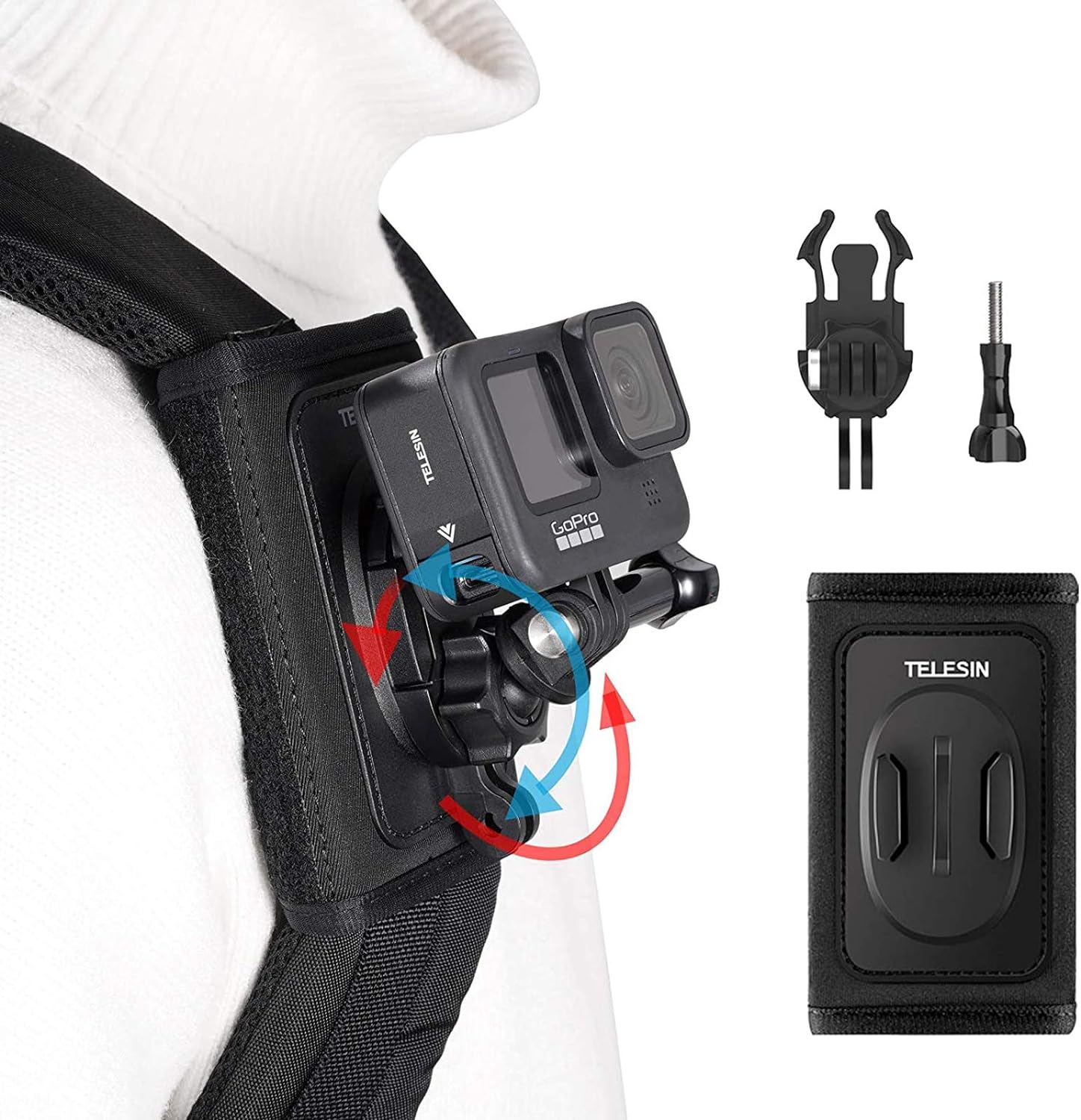 TELESIN Backpack Shoulder Strap Mount for GoPro Hero 11, 10, 9, 8, 7, 6, Max, DJI OSMO Action, Insta360, with 360° Rotational, Adjustable Pad J Hook Bag Holder Attachment, Action Camera Accessories - Amazing Gadgets Outlet