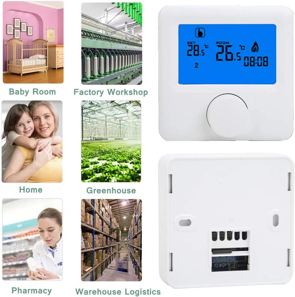 Temperature Controller, 2 Wire Room Thermostat Heating Thermostat Digital Thermostat with Large Screen LCD Display Wall Hanging for Control Room Temperature (White) - Amazing Gadgets Outlet