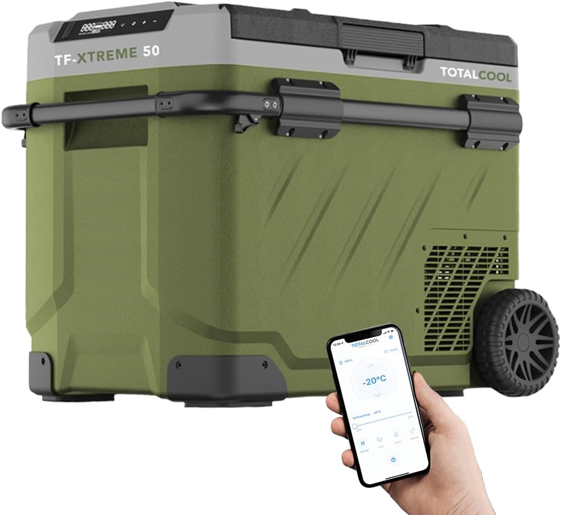 TF - XTREME TOTALCOOL UK 50 | 2 Year Warranty | 12/24 Volt Portable Fridge Freezer | App Controlled Coolbox for Camping, Caravan, Motorhome, Van Life Picnic, Off Grid, Fishing | (CAMO - GREEN)   Import  Single ASIN  Import  Multiple ASIN ×Product cus - Amazing Gadgets Outlet