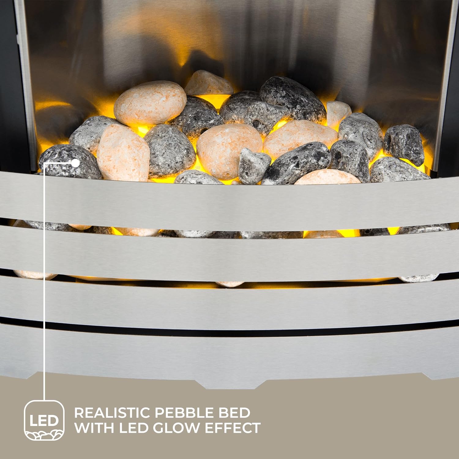 The Adam Helios Brushed Steel Electric Fire with Pebble Bed Glow Effect - Amazing Gadgets Outlet