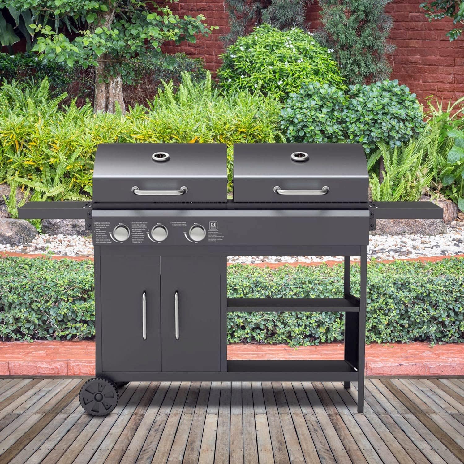 The Georgia Dual Fuel - 3 Burner Gas & Charcoal BBQ in Black - Amazing Gadgets Outlet