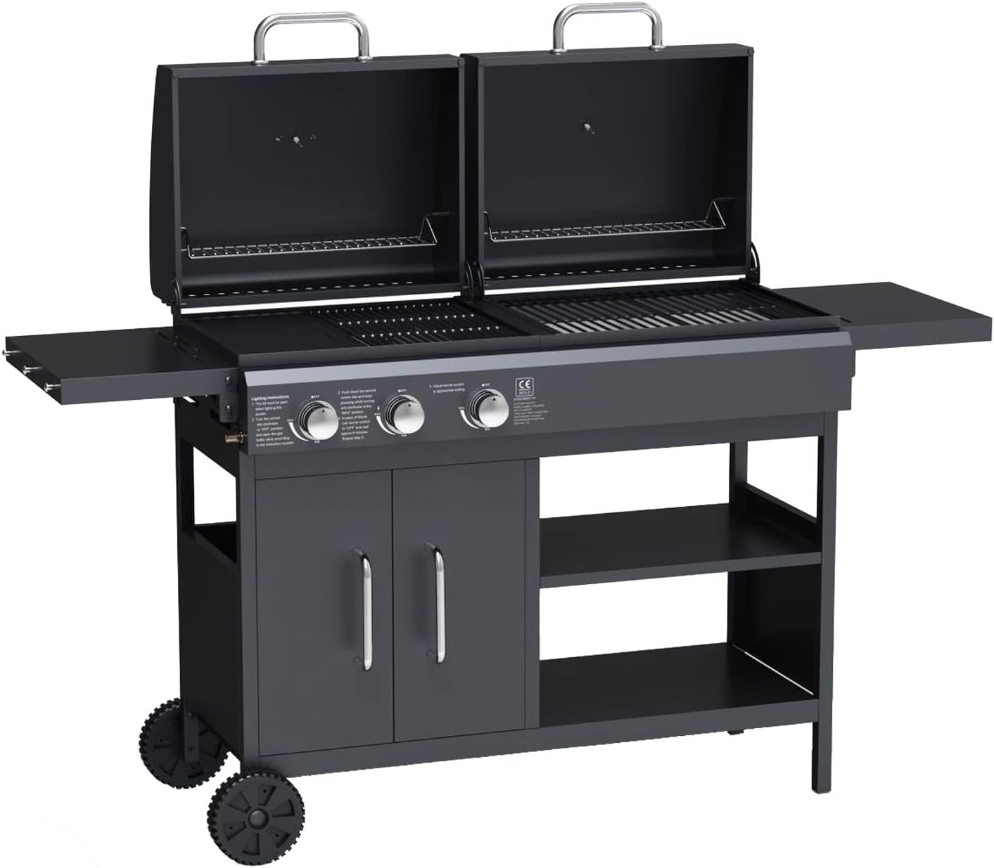 The Georgia Dual Fuel - 3 Burner Gas & Charcoal BBQ in Black - Amazing Gadgets Outlet