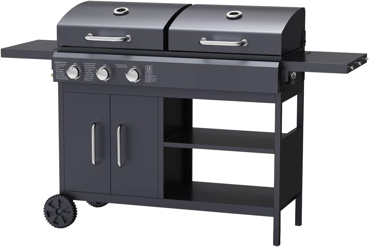 The Georgia Dual Fuel - 3 Burner Gas & Charcoal BBQ in Black - Amazing Gadgets Outlet