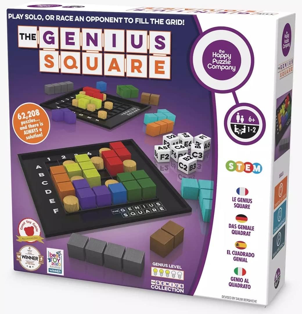 The Happy Puzzle Company The Genius Square Game - 62,208 Puzzle Challenges for Friends and Family Board Game Night - Logic STEM Educational Learning Resources - Adults & Kids Smart Games Ages 6+ - Amazing Gadgets Outlet