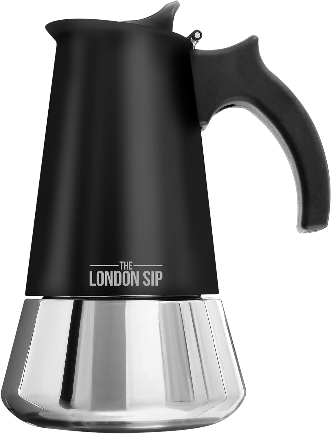 The London Sip Moka Pot, Stovetop Coffee Maker, Italian Style Espresso Maker, Stainless Steel, Induction Compatible, Modern Chrome, Black, 6 Cup (300 ml) - Amazing Gadgets Outlet