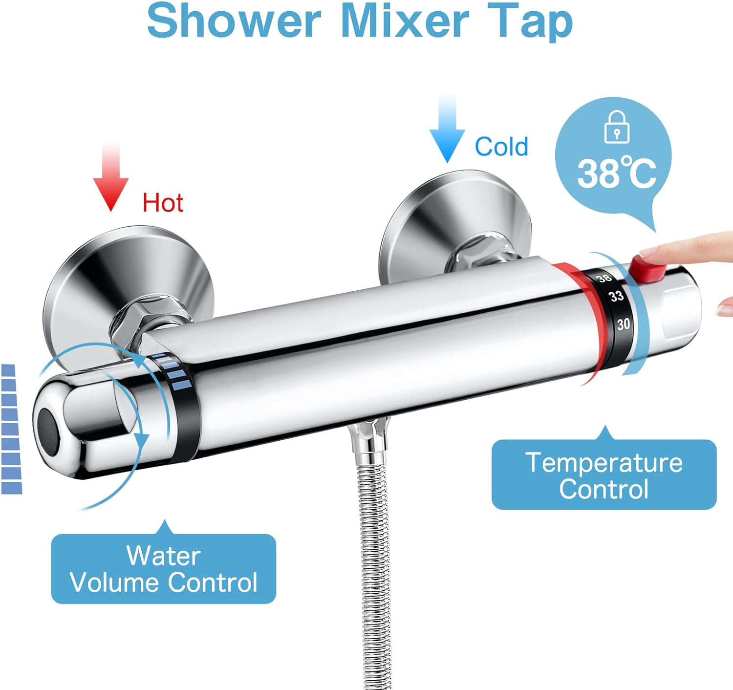 Thermostatic Shower Mixer Bar, AIMOYO Wall Mounted Shower Mixer Valve, Modern Anti Scald Thermostatic Shower Tap, 38°C Temperature Control for Bathroom, Chrome, G1/2" Outlet   Import  Single ASIN  Import  Multiple ASIN ×Product customization - Amazing Gadgets Outlet