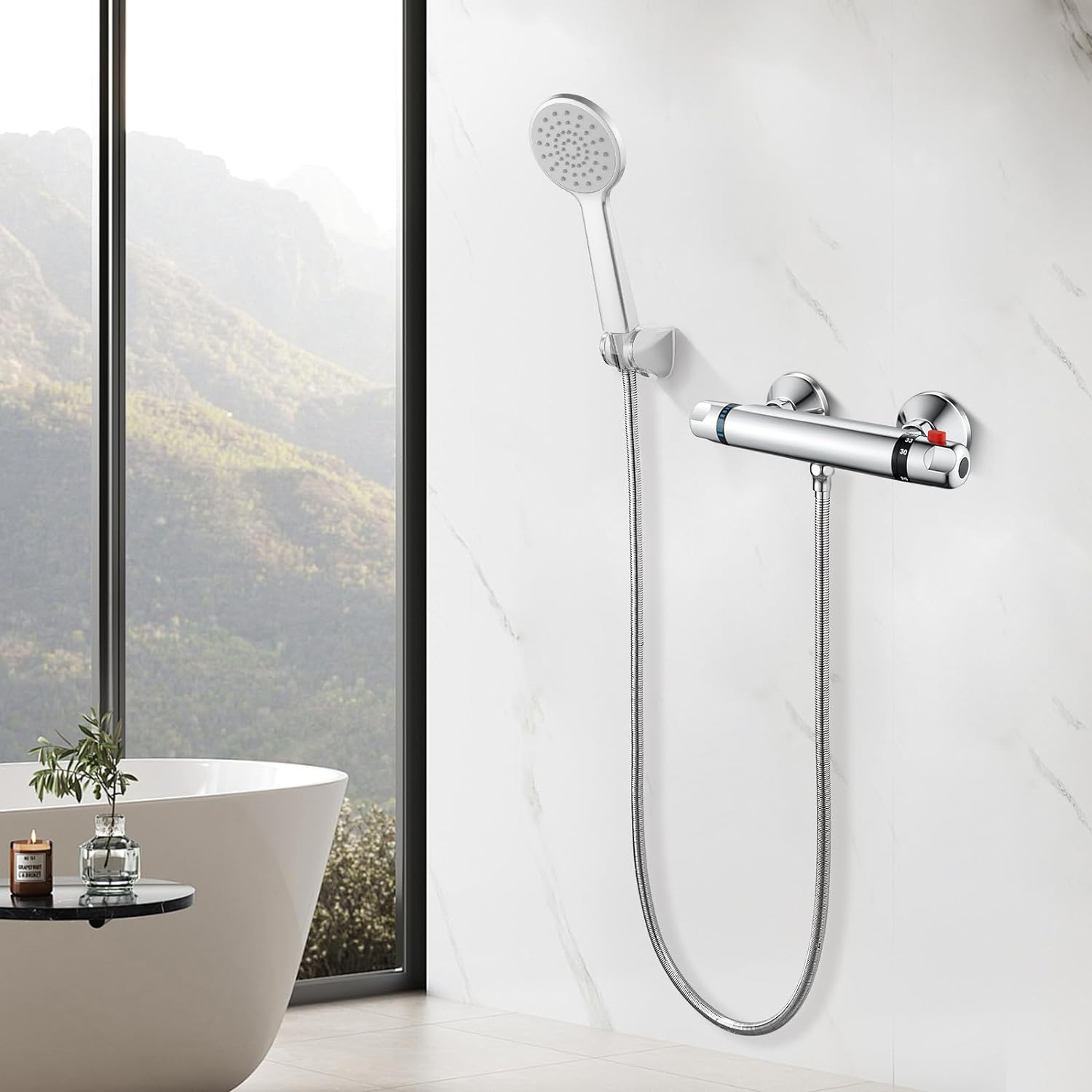 Thermostatic Shower Mixer Bar, AIMOYO Wall Mounted Shower Mixer Valve, Modern Anti Scald Thermostatic Shower Tap, 38°C Temperature Control for Bathroom, Chrome, G1/2" Outlet   Import  Single ASIN  Import  Multiple ASIN ×Product customization - Amazing Gadgets Outlet