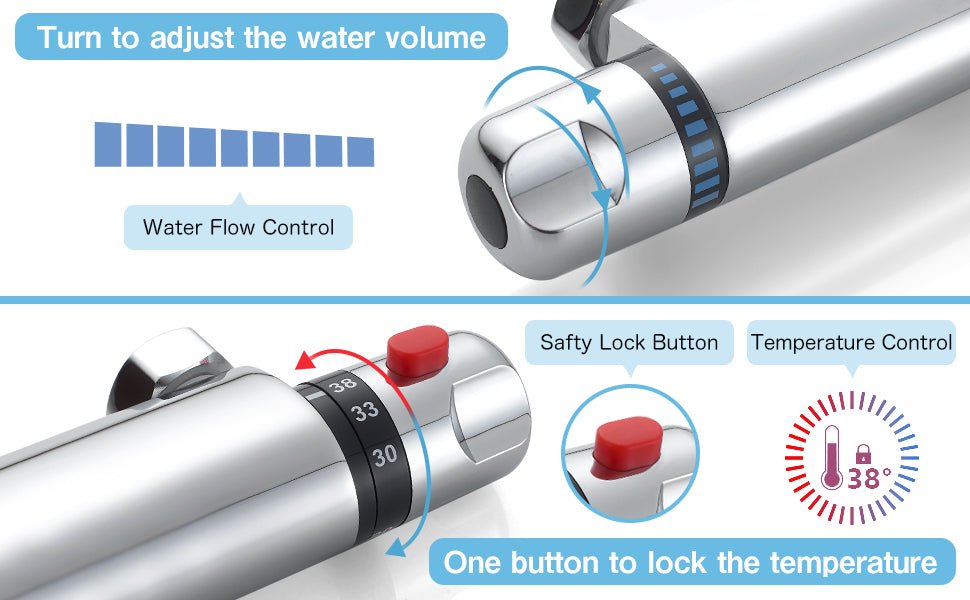 Thermostatic Shower Mixer Bar, AIMOYO Wall Mounted Shower Mixer Valve, Modern Anti Scald Thermostatic Shower Tap, 38°C Temperature Control for Bathroom, Chrome, G1/2" Outlet   Import  Single ASIN  Import  Multiple ASIN ×Product customization - Amazing Gadgets Outlet