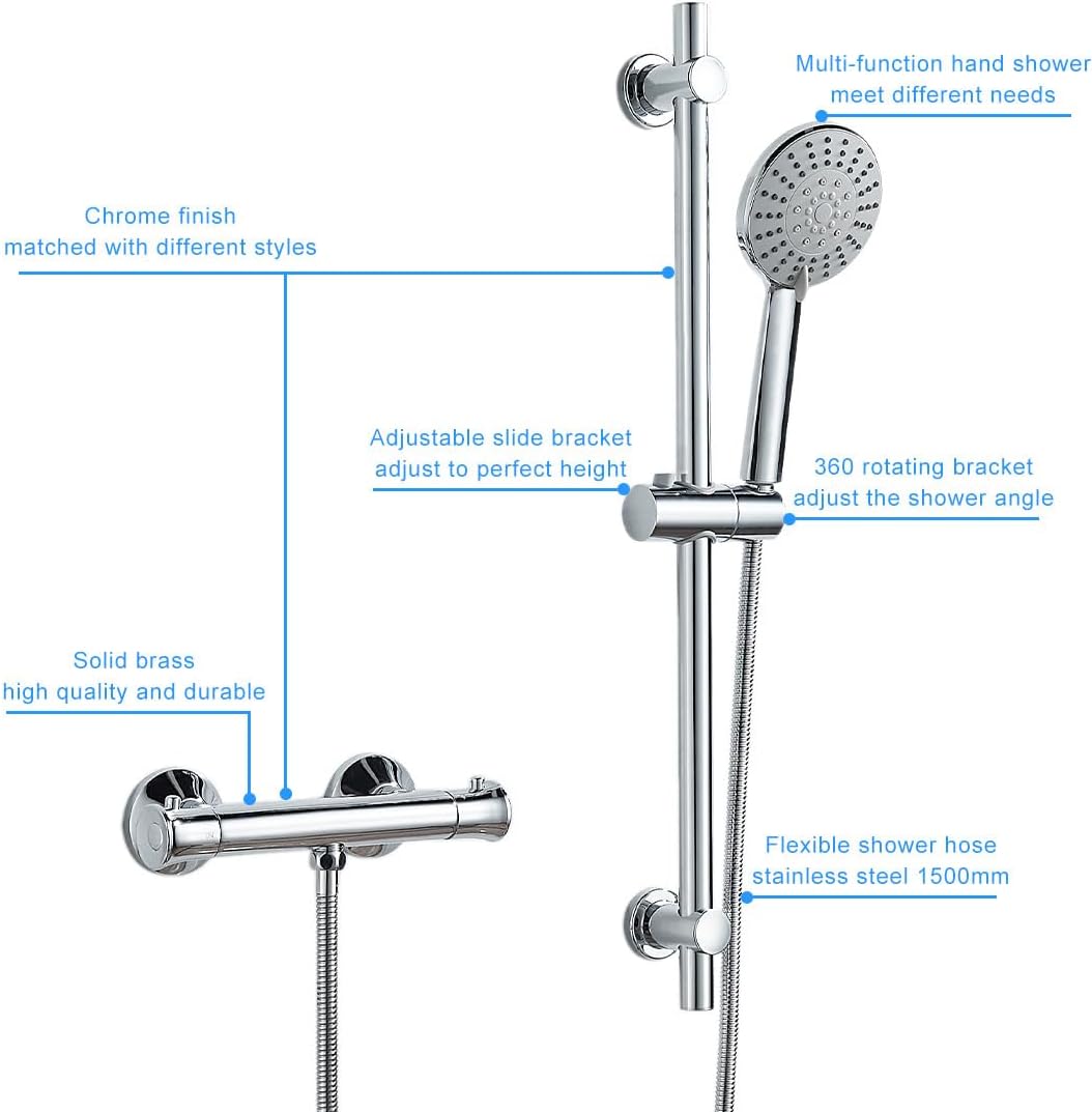 Thermostatic Shower Mixer Bar with Shower Riser Kit, NewEast Chrome Shower Mixer Set, Wall Mounted Mixer Shower Valve   Import  Single ASIN  Import  Multiple ASIN ×Product customization General Description Gallery Reviews Variations - Amazing Gadgets Outlet