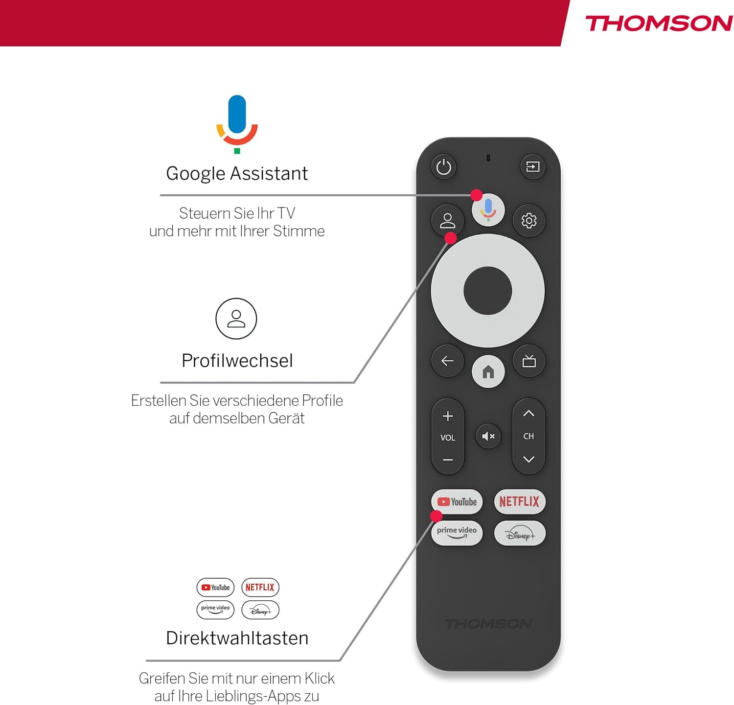 Thomson Streaming Stick 140G - UK, 4K UHD,Google Voice Control,Wifi, (Netflix, Prime Video, YouTube, Disney+, Canal+, Spotify, DAZN), Chromecast built - in - Amazing Gadgets Outlet