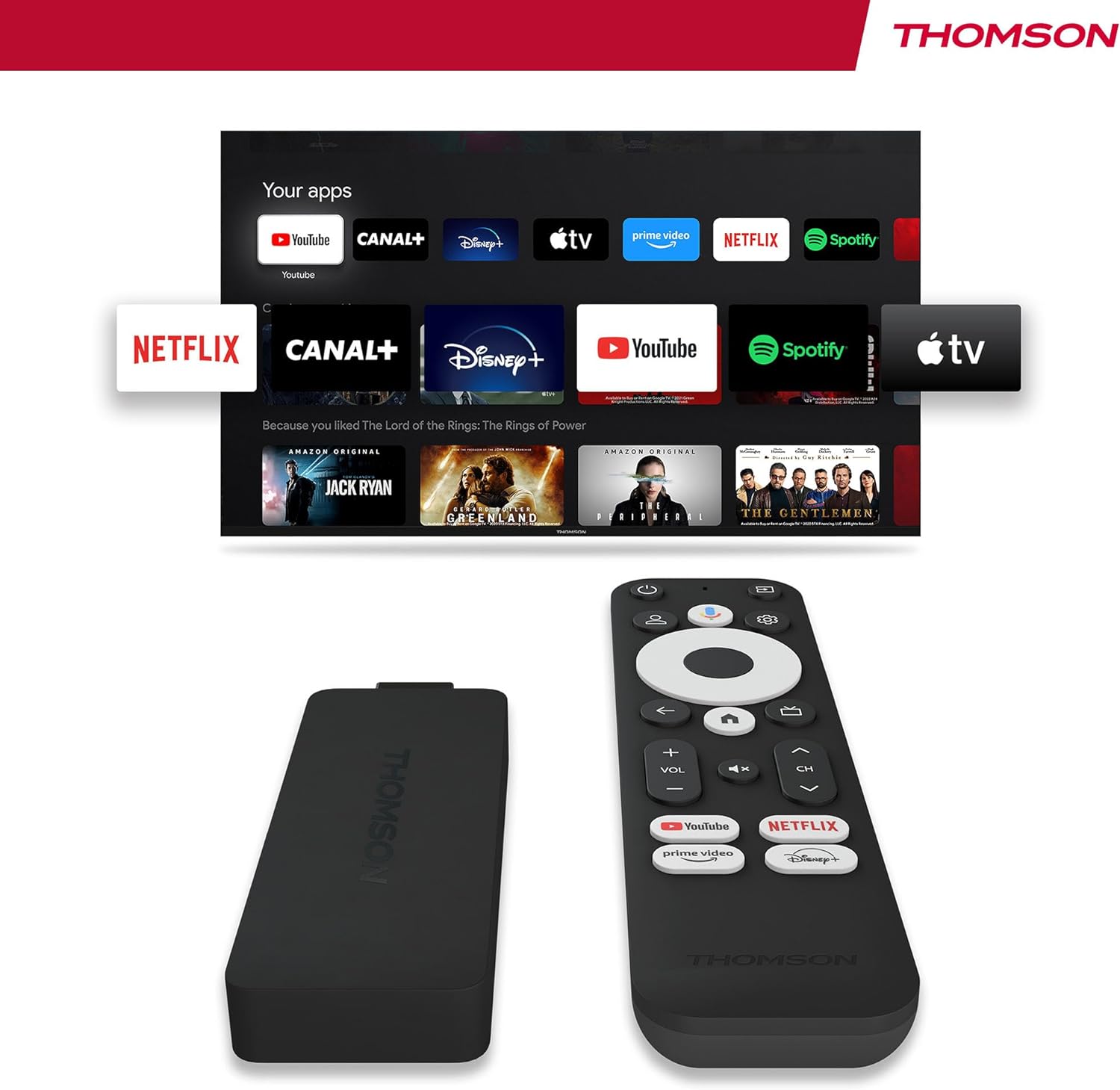 Thomson Streaming Stick 140G - UK, 4K UHD,Google Voice Control,Wifi, (Netflix, Prime Video, YouTube, Disney+, Canal+, Spotify, DAZN), Chromecast built - in - Amazing Gadgets Outlet