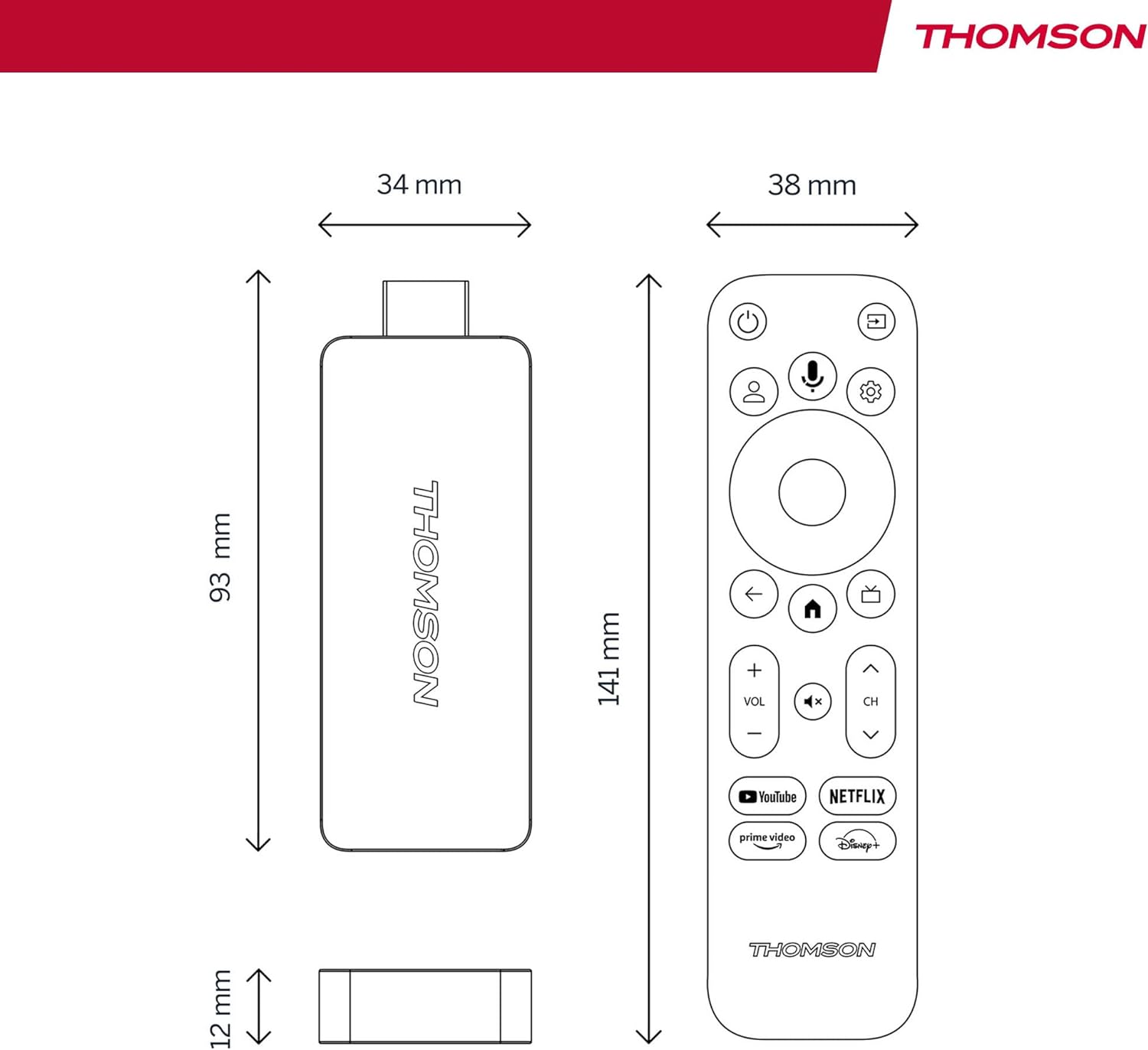 Thomson Streaming Stick 140G - UK, 4K UHD,Google Voice Control,Wifi, (Netflix, Prime Video, YouTube, Disney+, Canal+, Spotify, DAZN), Chromecast built - in - Amazing Gadgets Outlet