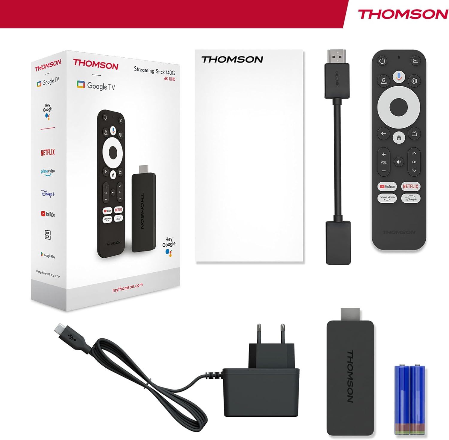 Thomson Streaming Stick 140G - UK, 4K UHD,Google Voice Control,Wifi, (Netflix, Prime Video, YouTube, Disney+, Canal+, Spotify, DAZN), Chromecast built - in - Amazing Gadgets Outlet