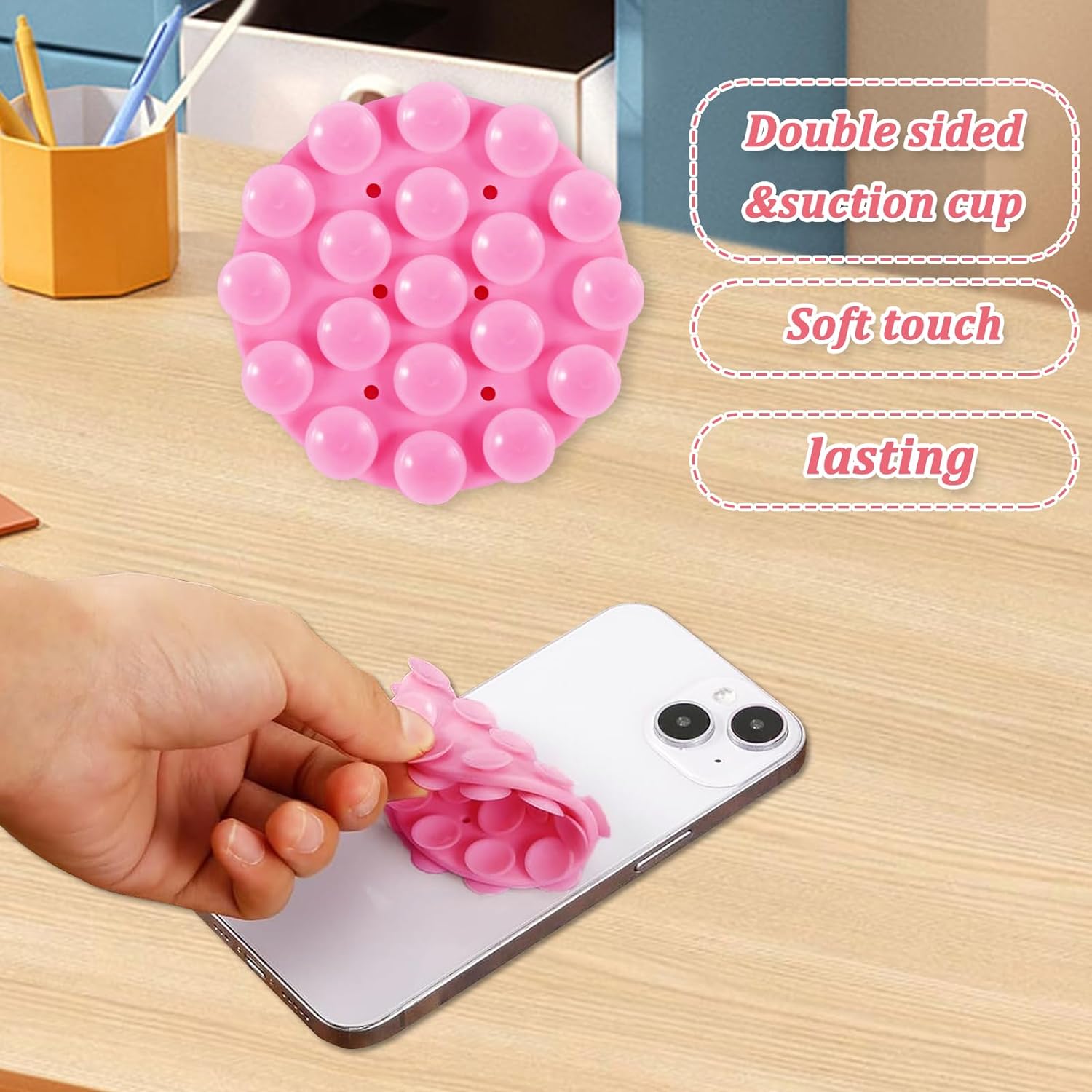 ThrivingAura Phone Suction Pad 4 Pieces Silicone Phone Sticky Grip Silicone Phone Suction Anti - Slip Mobile Phone Accessories Round + Square Multi - Purpose Rectangular Suction Cup Mobile Phone Coaster - Amazing Gadgets Outlet