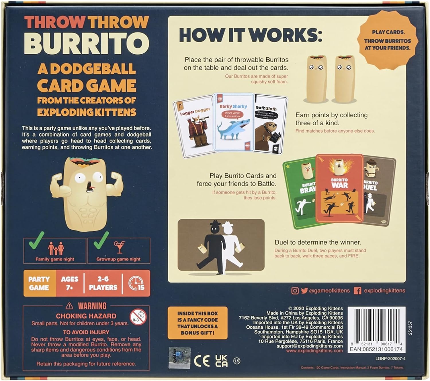 Throw Throw Burrito Card Game by Exploding Kittens - A Dodgeball Card Game - Fun Family Card Games for Adults, Teens & Kids, 2 - 6 Players - Amazing Gadgets Outlet